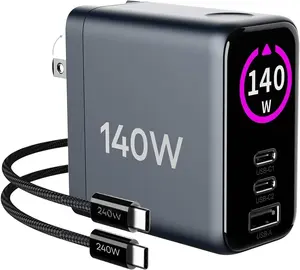 GaN Dual 140W USB-C Wall Charger Block with LED Display - PPS65W Type-C Laptop Power Adapter and  - Fit for MacBook Pro 16 14  15 iPad Air Galaxy S25 S24 Pixel 9 Steam Deck - ETL
