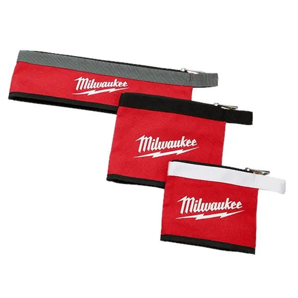 Milwaukee 48-22-8183 3-Piece Set Multi-Size Metal Breathable Zipper Pouches for Job Sites, Tool Organizer Bags for Hardware Storage