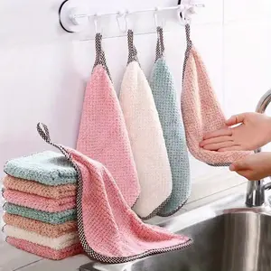 5/10pcs Hanging Kitchen Towels, Dual-Sided Pineapple Pattern, Oil-Proof Absorbent Dishwashing Cloth, Multi-Purpose Cleaning Wipes, Dish Towels Rags