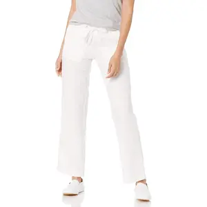Womens Linen Blend Drawstring Relaxed Fit Wide Leg Pant (Available in Plus Size)