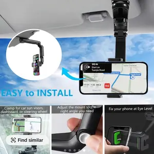 New 1080° Multi-function Sun Visor Universal 360 Degree Rotating Phone Holder Easy to Install for Car Dashboard or Steering Wheel