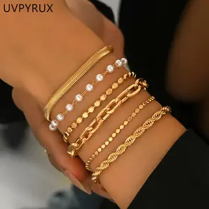 6 PCS Golden Bracelets for Women Teen Girls - Dainty Gold Bracelet Stack Jewelry Set  Cute Stackable Rope Box Chain Tennis Bracelets Gifts
