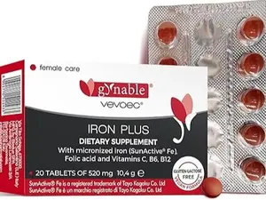 Gentle Iron Supplement for Women Anemia: Slow Release Iron Pills Clinically Shown to Support Increase Iron for Pregnant Patented SunActive Tech, with Folic Acid, B12, Vitamin C & B6, 18 mg, 20 Tablets