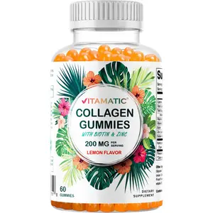 Vitamatic Hydrolyzed Collagen Gummies with Vitamin C, Zinc and Biotin, 200 mg - Healthy Skin Support - 60 Gummies Dietary Supplement Fitness Edible