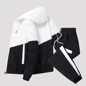 Men's Colorblock Drawstring Zip-up Hoodie & Joggers Combo All Seasons Casual Sports Long Sleeve Hooded Top and Pants Indoor Outdoor Versatile Activewear Set Sporty Style Outfits Sportswear For Running