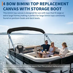 600D Marine Grade Global 4 Bow Bimini Top Replacement Canvas for Boats - Sun Shade - Mesh Side Curtain - Storage Boot - No Frame - Black - 8'L x 91-96"W x 54"H