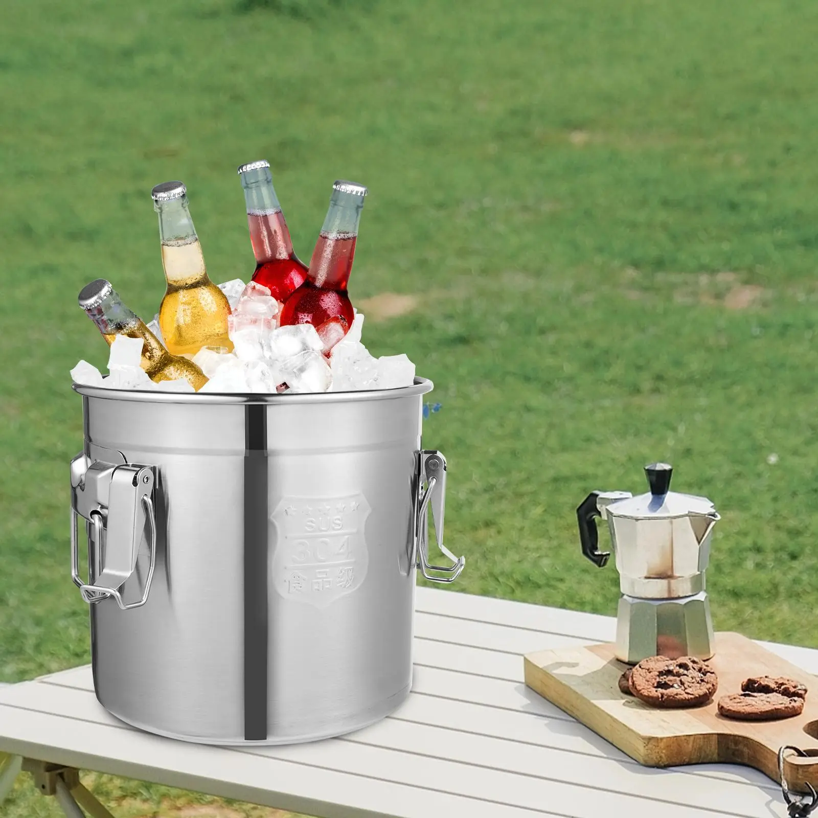 Airtight Storage Bucket, 12L (3.2 Gal) Modern 304 Stainless Steel Kitchen Food Container with Leak-Proof Lid and Locking Clamps for Rice & Flour, Warehouse, Living Room