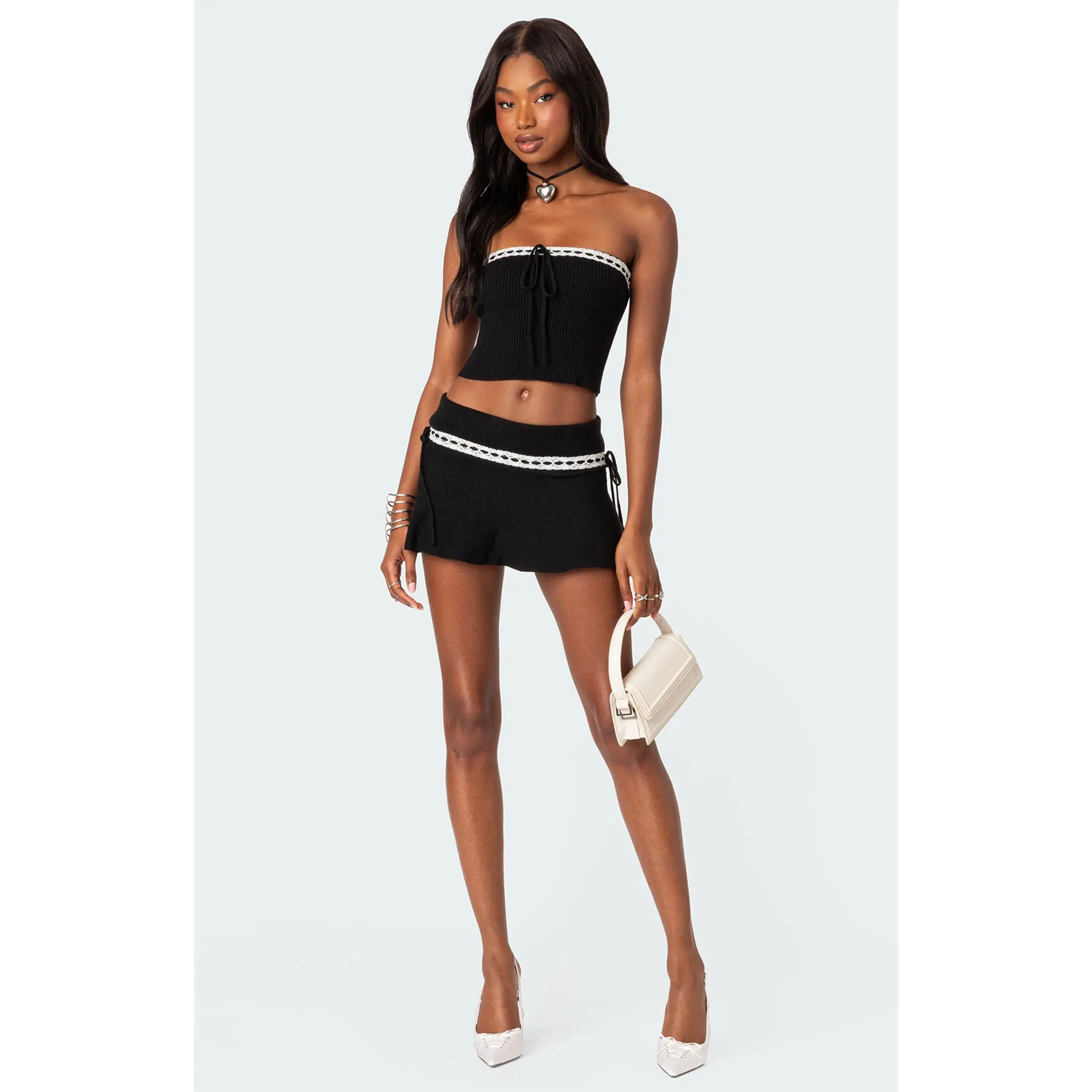Edikted Women's Khloe Lacey Bow Ribbon Knit Tube Top - TikTok Shop