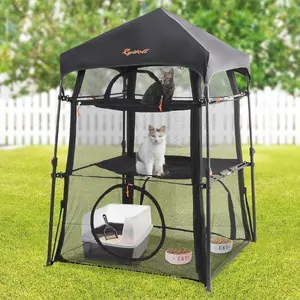 Elegear Extra Large Outdoor Cat Enclosure, 3-Tier Spacious Design&5 Windows, Weatherproof&Sunproof,Carry Bag for Patio Camping Pet Supplies Apartment