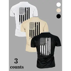 Men's American Flag Print Short Sleeve Tee Athletic T Shirt Regular Fit Casual Fashion T-shirt for Daily Wear Men's Top for All Seasons