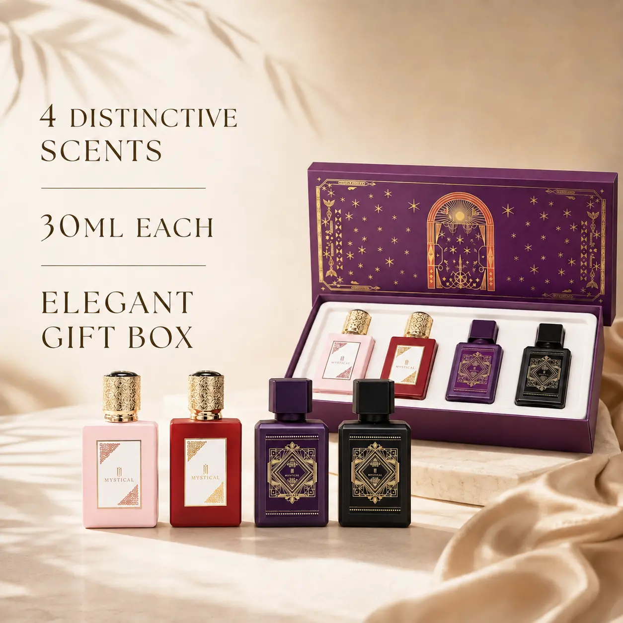 MYSTICAL 4Pcs Perfume Discovery Gift Set (30ml x 4) | Long Lasting Eau De Parfum Travel Spray Set for Women | Perfect Birthday & Holiday Gift