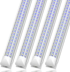 4Pcs 8ft LED Shop Lights, T8 Integrated LED tube light Fixtures, Linkable, D shaped 3 Row LEDs, 90W/120W 6000K cool white, Garage warehouse workshop Ceiling lights Interior