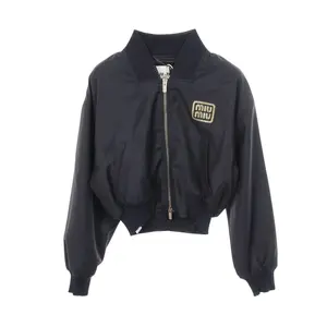 Pre-owned miu miu Wool Small Leather Goods Logo Embroidered Cropped Jacket