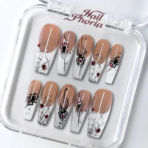 NailPhoria｜CRIMSON WIDOW Halloween Style Handmade Press On Nails Reusable/Long-Lasting / Salon-Grade