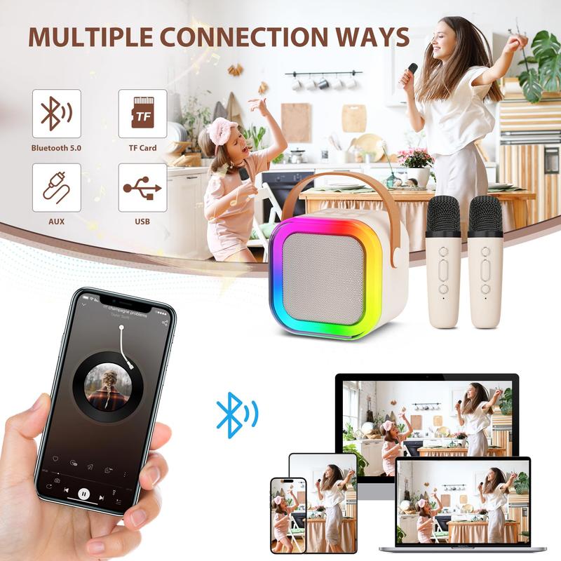 Product Introduction of Mini karaoke machine with microphone sound system, portable karaoke machine with 2 wireless microphones, birthday gifts for girls and children aged 4-12, family gatherings,TikTokShopBacktoSchool 6