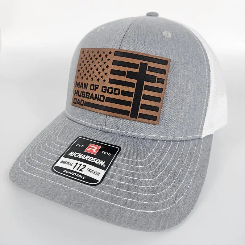 Man Of God Husband Dad Trucker Hat, Christian American Flag Hat, Richardson 112 Cap, Faith Gift For Him, Religious Dad Hat, Fathers Day Gift