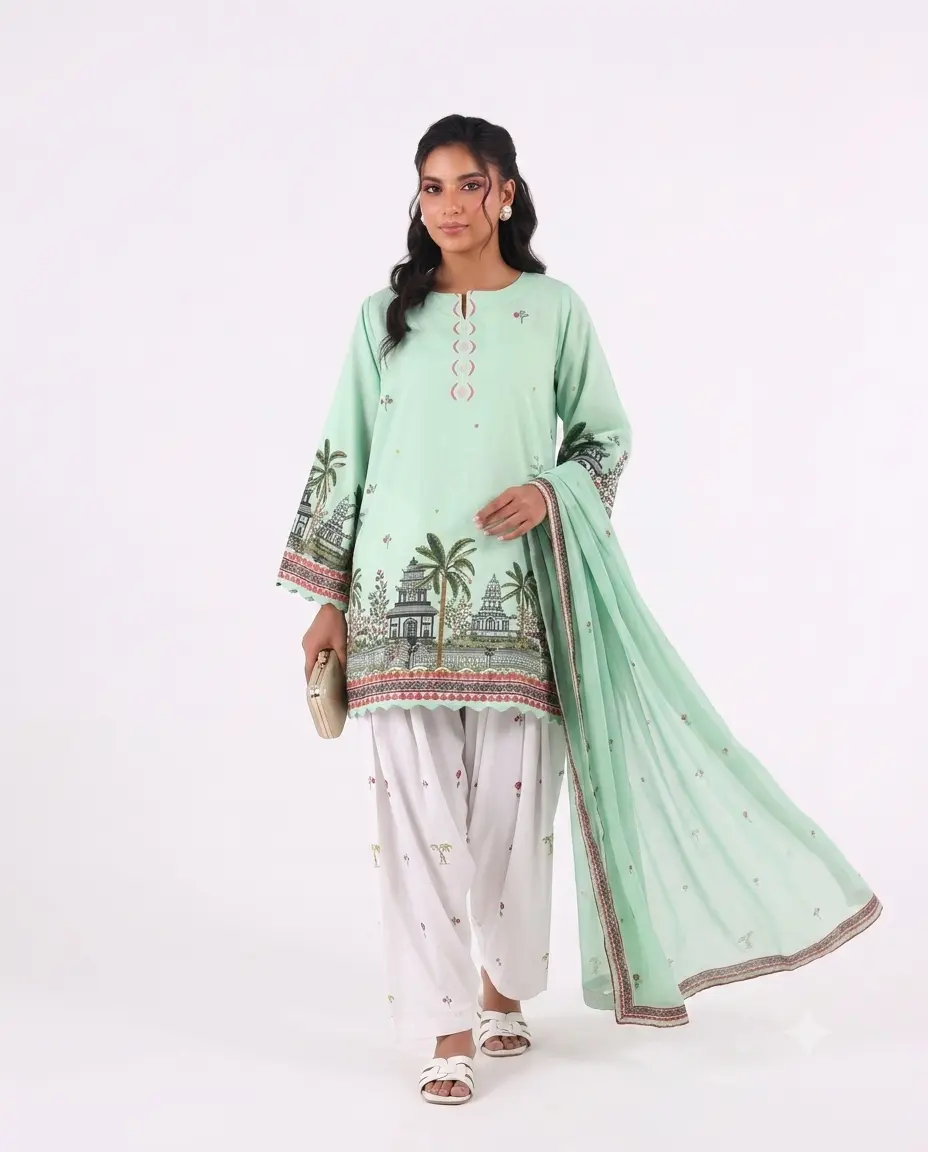 Ak by Amna Khan - Mint Three Piece Cambric