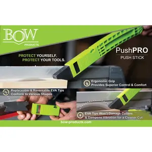 BOW Products PushPRO PP1 Push Stick for Table Saws with High Density EVA Tips Reduces Vibrations Improves Material Grip Woodworking Tools Safety Accessories