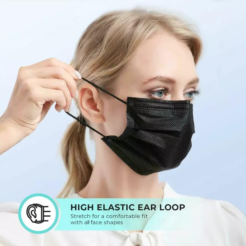 Black Disposable 100 Pcs Face Mask - 3 Ply Ear Loop, Unisex Design, Fashionable Style, Suitable for Daily Use, Suitable for Weddings & Parties