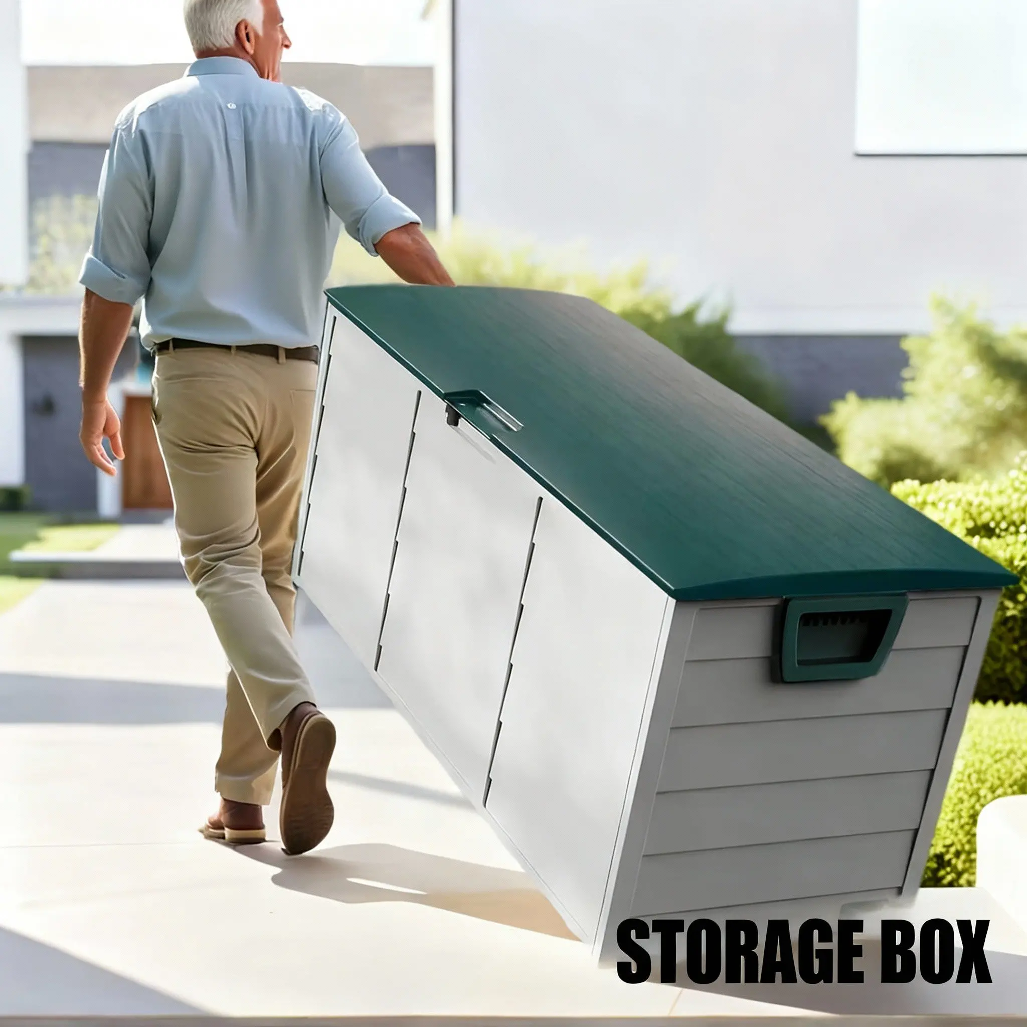 75 Gallon Heavy-Duty Outdoor Deck Box – Waterproof Patio Storage Box with Hinged Lid, Lockable & Easy Assembly