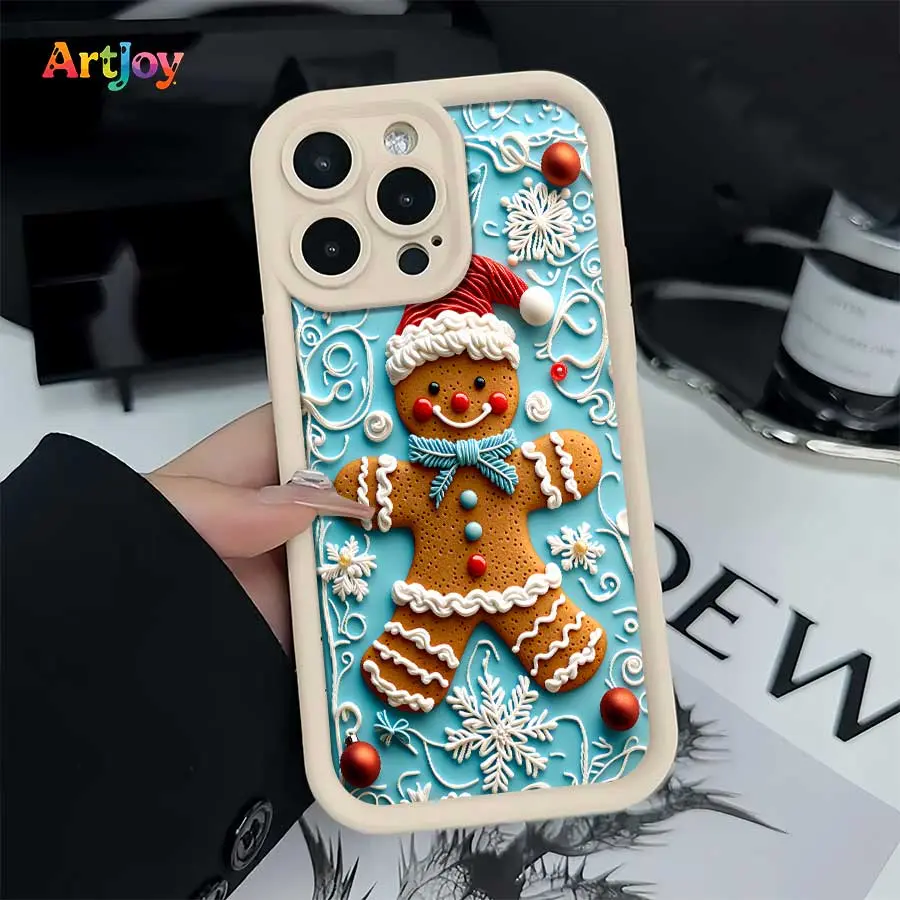 Shockproof Cute Festive Christmas Phone Case with High Print Gingerbread Man, Snowflake, Scroll Patterns - Cute Accessories for Various iPhone Models 17 Pro Max,16,16 Plus,15,14,13,12 - Ideal Holiday Gift