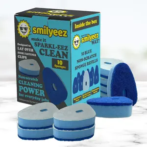 Smilyeez Blue Non-Scratch Sponge Refill for Hook & Loop Fasteners – (10 Pack) Sponge Replacement Head