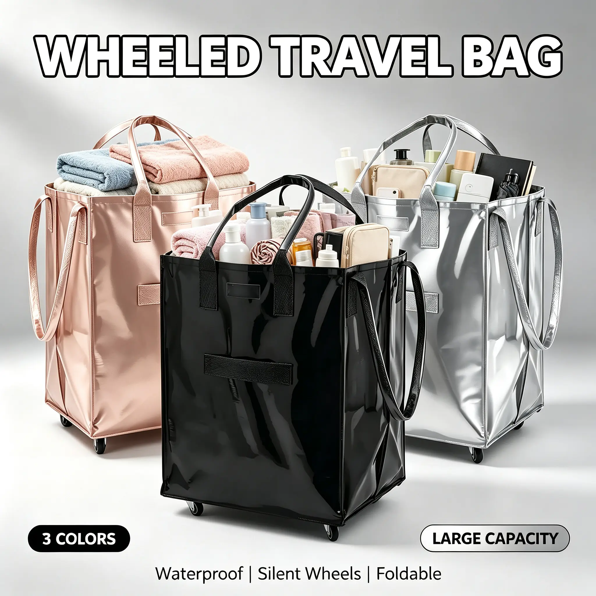 Foldable Soft Shell Rolling Suitcase - Lightweight Waterproof Luggage with Silent 360° Wheels