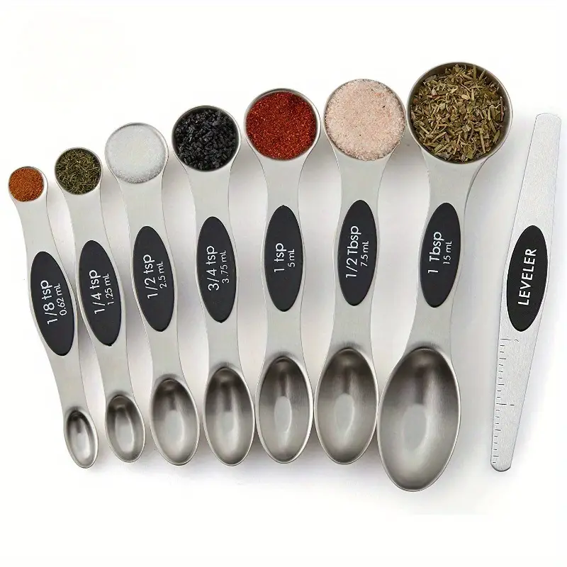 8PCS Magnetic Measuring Spoon Set, Double Sided Spoons for Dry and Liquid Ingredients Kitchen Oval Utensils Scoop kitchen gadget