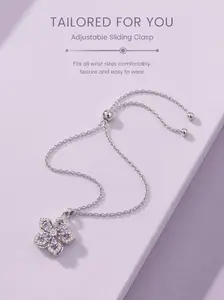 Rotatable Purple Clover Charm Sliding Bracelet for Women - 925 Sterling Silver Adjustable Anxiety Relief Floral Bracelet with Lavender Cubic Zirconia, Everyday & Gift Jewelry