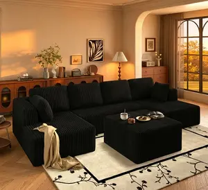 【2 Package Shipping】106" Cloud Sectional Boneless Couch with Chaise & Ottoman, L/U-Shape Plush Corduroy Velvet Modern Modular Sofa with Deep Seat, Upholstered Couches for Living Room Bedroom, No Assembly Required