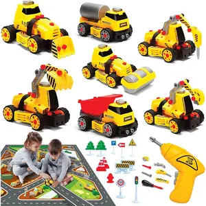 7-in-1 Take-Apart Truck Construction Set STEM Building Toy with Drill, Lights & Sounds Buildable Dump Truck, Excavator Educational Engineering Toy for Kids Ages 3-8