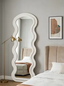 Summervibes Flannel Wave White Full-Length Floor Mirror with Stand, Modern Decorative Mirror for Bedroom, Hanging or Wall-Mounted Aesthetic Room Decor & Living Room Decorations