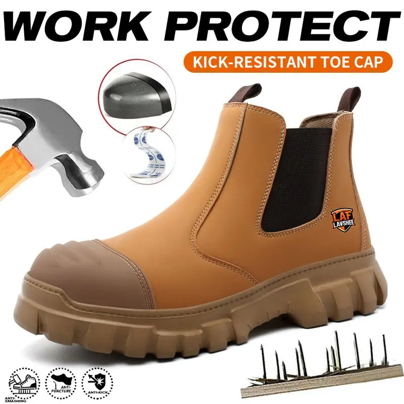 Lightweight steel toe brown anti slip work shoes - splash proof, smash proof, puncture proof, breathable safety shoes SpringStatements
