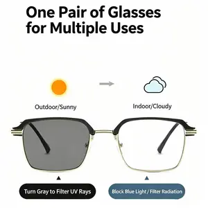 Photochromic non-degree reading glasses - Black and gold half-frame design, featuring UV400 protection and anti-blue light function, suitable for both men and women, providing high-definition eye protection