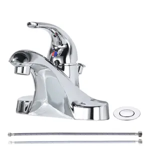 WOWOW Modern 4 in. Centerset Low Arc Single Handle Bathroom Faucet with Lift Rod Drain Kit in Polished Chrome