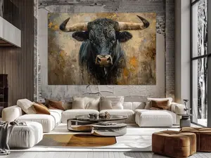 Bull masculine wall art Farmhouse decor Cow print Rustic home decor Texas art Man cave decor Large wall art