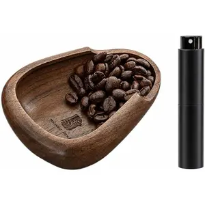 Dosing Cup & RDT Spray Bottle Set - Walnut Wood Espresso Accessories Kit with Static Reduction Spray, Measuring Tray for Coffee/Tea