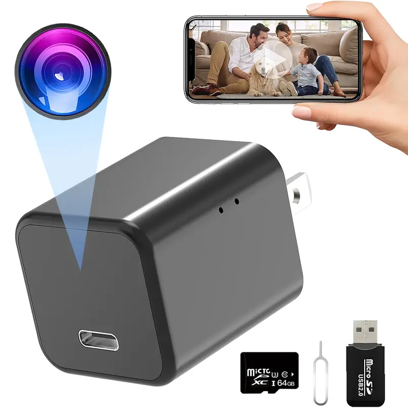 2-in-1 64 GB Type-C USB Charger Camera 1080P HD WiFi Hidden Security Camera with Motion Alert Loop Recording for Home Office Use