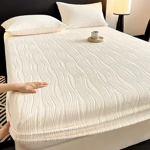 Taffeta Velvet Jacquard Fitted Sheet Set 3Pcs- Luxury Bedding - Ultra-Soft, Quick-Heat, Anti-Static, 360° Mattress Protector, White,1 Fitted Sheet And 2 Pillowcases Included Bedsheet Sets