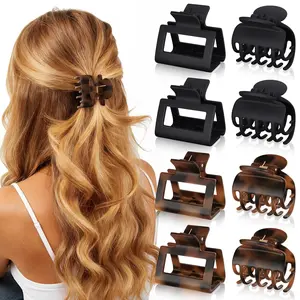 8 count Medium Hair Clips for Women Girls - 2 Styles Rectangle and Double Row  Small Claw Clips for Thin Thick Hair, Matte Non-slip  Hold Jaw Clips Hair Accessories, Tortoise & Black