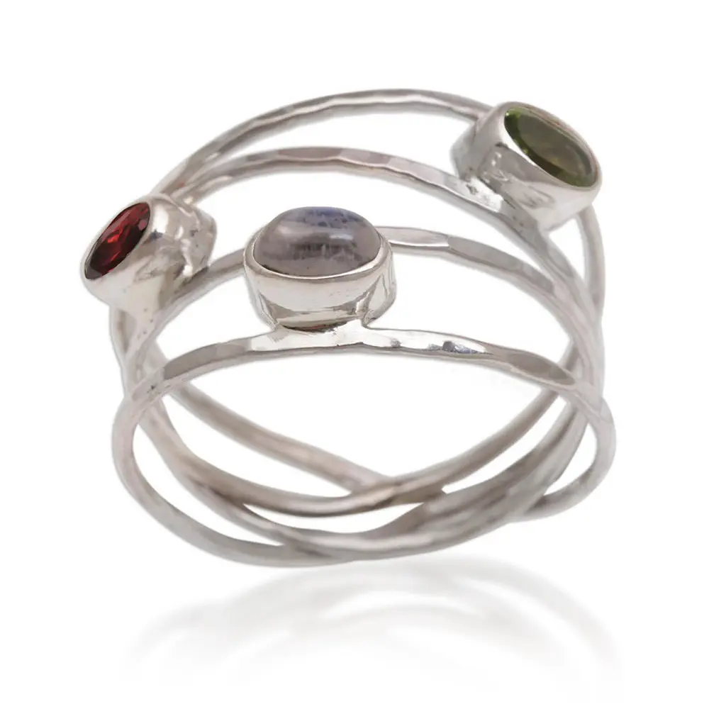 Novica Artisan Handmade Multigemstone Ring Unique .925 Sterling Silver From Bali Clear Green Multicolor Red Indonesia Birthstone 'Brilliant Majesty'