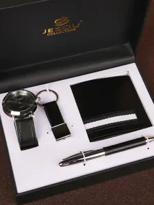Men's 4-Piece Watch Wallet Gift Set, High-Quality Business Luxury, Three Colors Available, Perfect for Year-End Parties