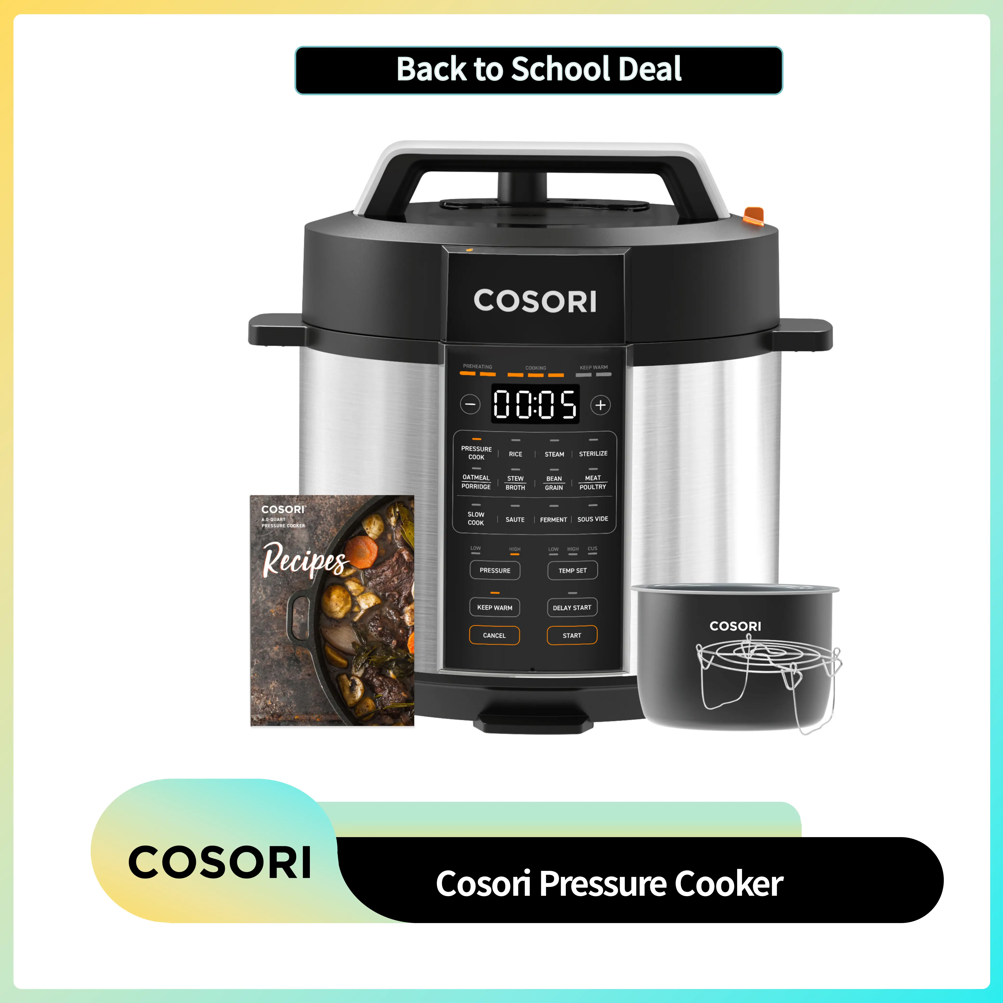 COSORI 9-in-1 6-qt Electric Instant Pressure Cooker - Instant Multi Cooker, 1100W Multifunction Kitchen Appliance with Rice, Sauté, Sous Vide, Sterilizer Modes, Stainless Steel & Aluminium Inner Pot, Safety Features,tiktokshopbacktoschool,home essentials