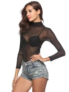 2026 Women's Versatile Base Top, Sexy Ultra-Thin Sheer Mesh, High Stretch Slim Fit Long Sleeve Mock Neck Bottoming Shirt
