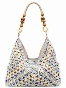 Crochet Bags for Women, Large Capacity Boho Woven Mesh Shoulder Tote, Lightweight Summer Beach Vacation Shopping Bag