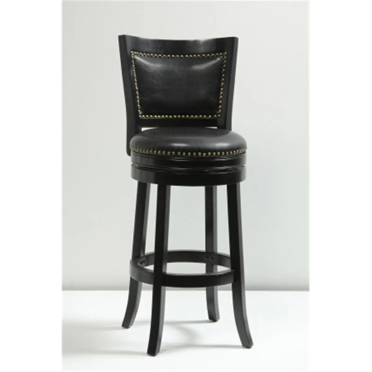212 MAIN 29 in. Bristol Adjustable Swivel Bar Stool - Black PU Leather Round Seat Chair, Easy RTA, Hardwood Legs, Nailhead Trim, Adjustable Swivel Stools, Pu Leather Chair