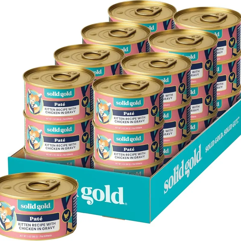 Solid Gold Flavorful Feast™ Chicken Wet Food for Kittens - Grain Free Pate in Gravy Form - Nutritious & Balanced Meal - No Corn Wheat Soy - Carrageenan & BPA Free