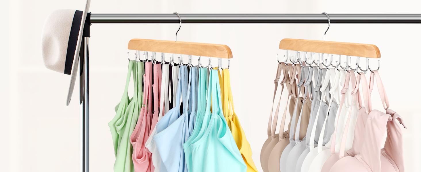 Wood Hanger With 20 Hooks For Organizing Tank Tops, Bras, Scarves, Belts, And More Suitable For Closets, Dorm Rooms, And Apartments Space Saving Storage