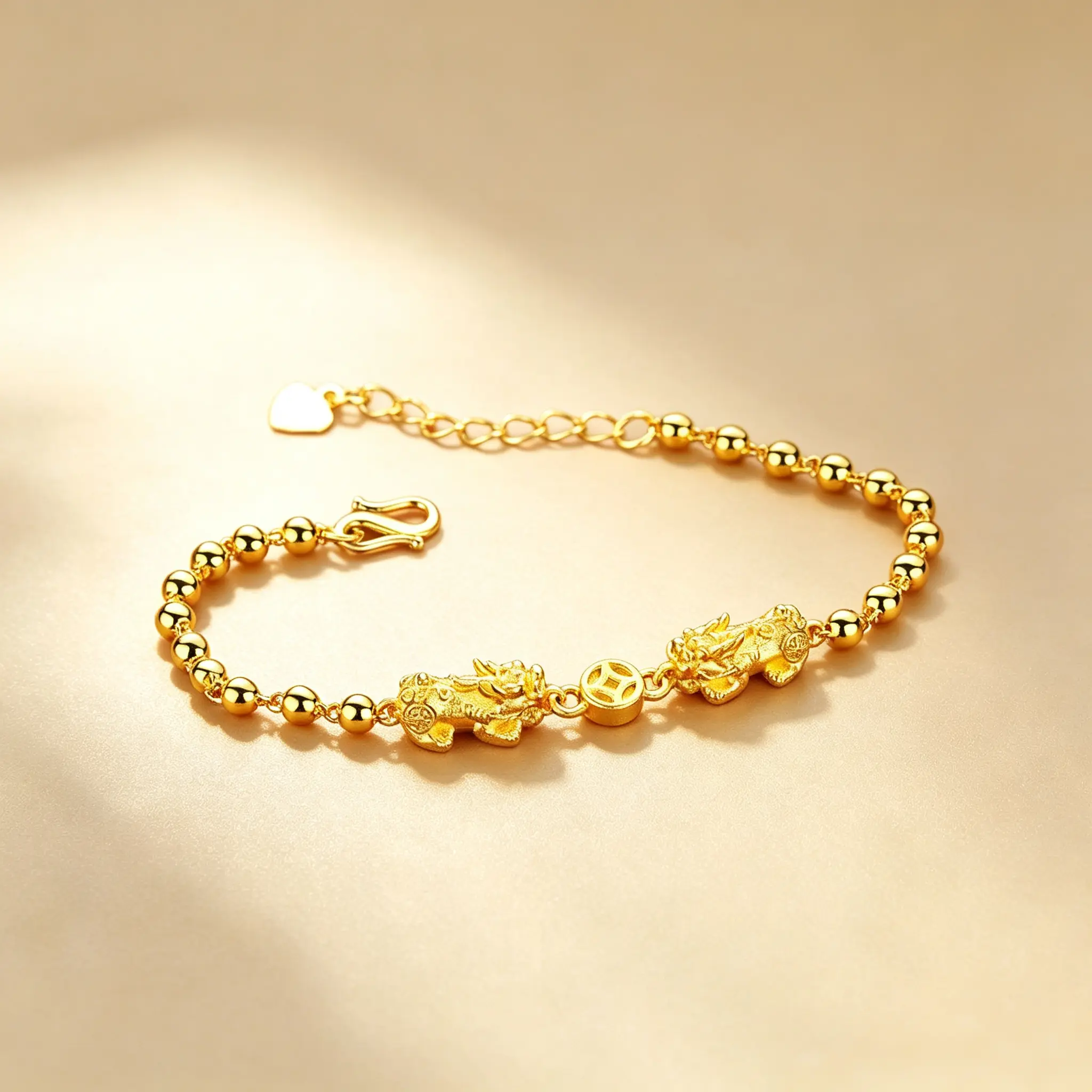 Sand Gold Stackable Pi Xiu Bracelet - Taoist Blessed Auspicious Beast Talisman, Shiny Luxurious Feng Shui Item, Wealth-Attracting Fortune-Guarding Charm, Trendy Fashionable Accessories, Costume Jewelry summerwins,summerwins