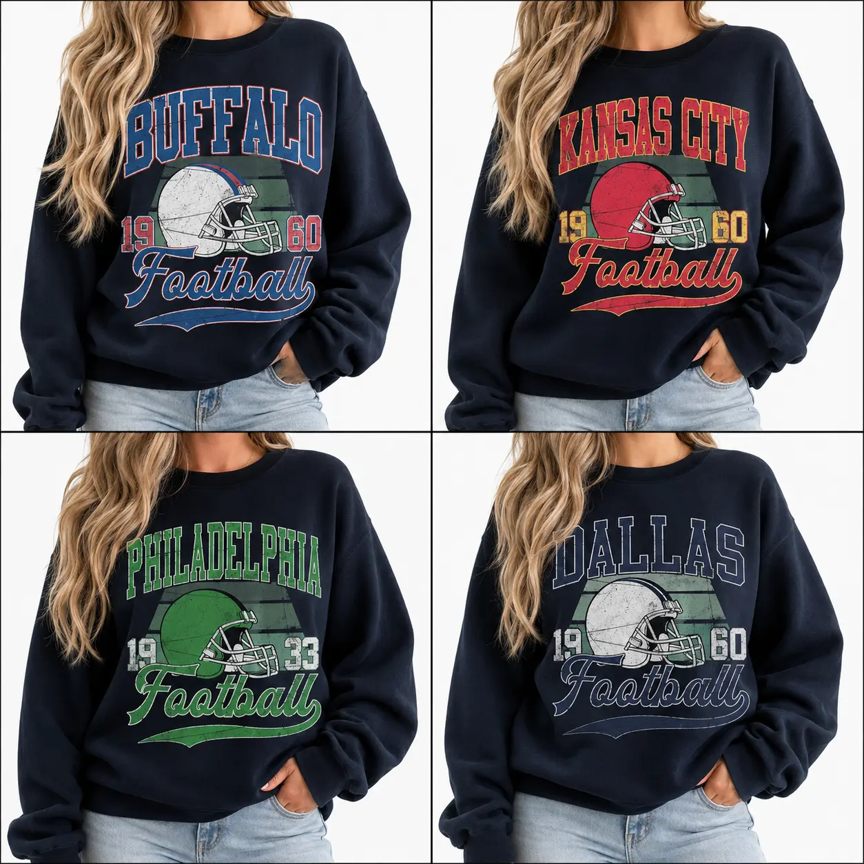 ShamCren Men's Unisex Crewneck Football Sweatshirt - Black, Vintage Sport Classic, Cotton Casual Top, Women's Football Fan Gift, Breathable Fabric
